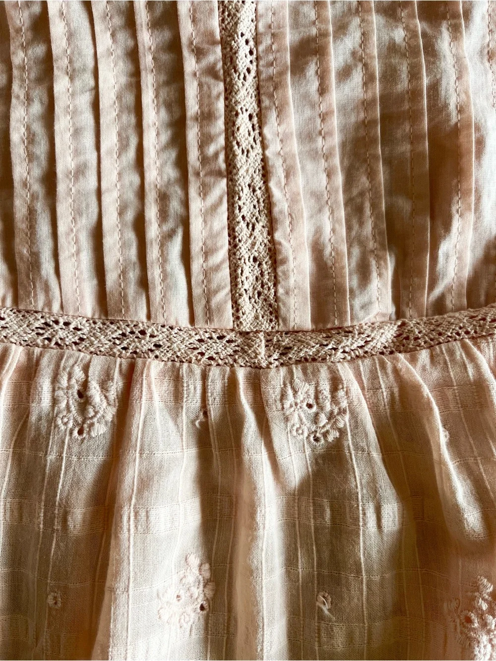 Jennifer & Grace Light Pink Peach Lace-Trim Peasant Blouse Top Shirt XS